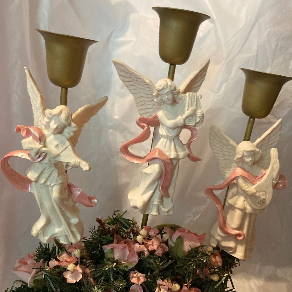 ANGELS AND PINK ROSES 3 TIER CANDLE HOLDER NEW